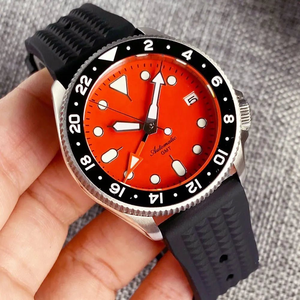 Tandorio NH34A GMT watch 200m Diving 37mm Ceramic Bezel 120 Click Sapphire Glass Waffle - Tandorio Watches