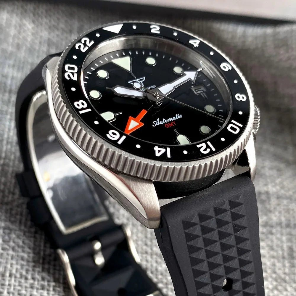 Tandorio NH34A GMT watch 200m Diving 37mm Ceramic Bezel 120 Click Sapphire Glass Waffle - Tandorio Watches