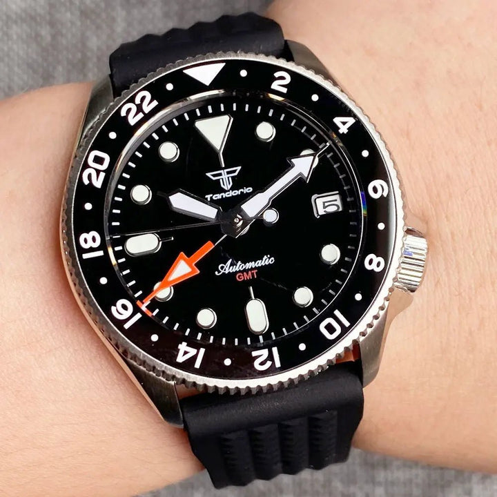 Tandorio NH34A GMT watch 200m Diving 37mm Ceramic Bezel 120 Click Sapphire Glass Waffle - Tandorio Watches