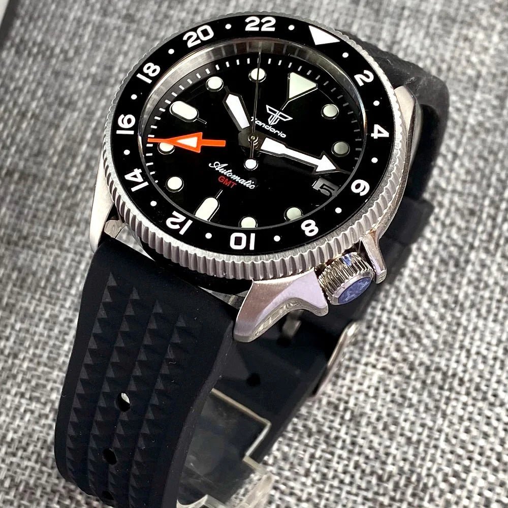 Tandorio NH34A GMT watch 200m Diving 37mm Ceramic Bezel 120 Click Sapphire Glass Waffle - Tandorio Watches