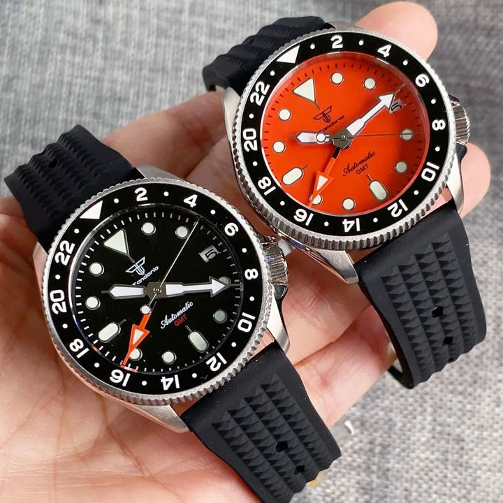 Tandorio NH34A GMT watch 200m Diving 37mm Ceramic Bezel 120 Click Sapphire Glass Waffle - Tandorio Watches