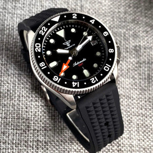 Tandorio NH34A GMT watch 200m Diving 37mm Ceramic Bezel 120 Click Sapphire Glass Waffle - Tandorio Watches