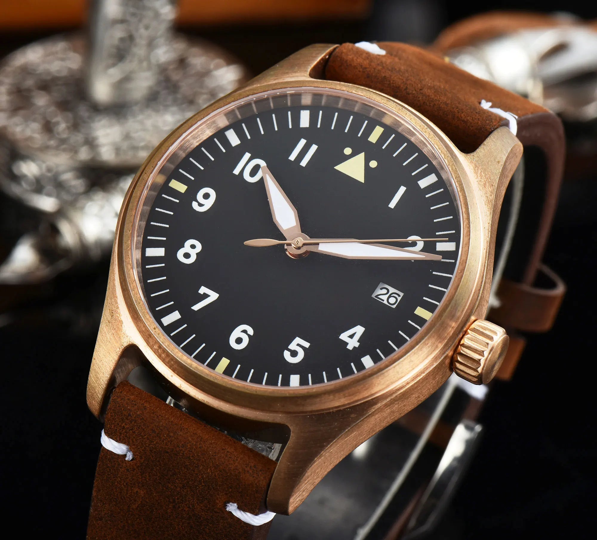 Tandorio Solid Bronze CUSN8 NH35 Movement Sapphire Crystal Date Pilot 20BAR Waterproof 39mm TD047 - Tandorio Watches