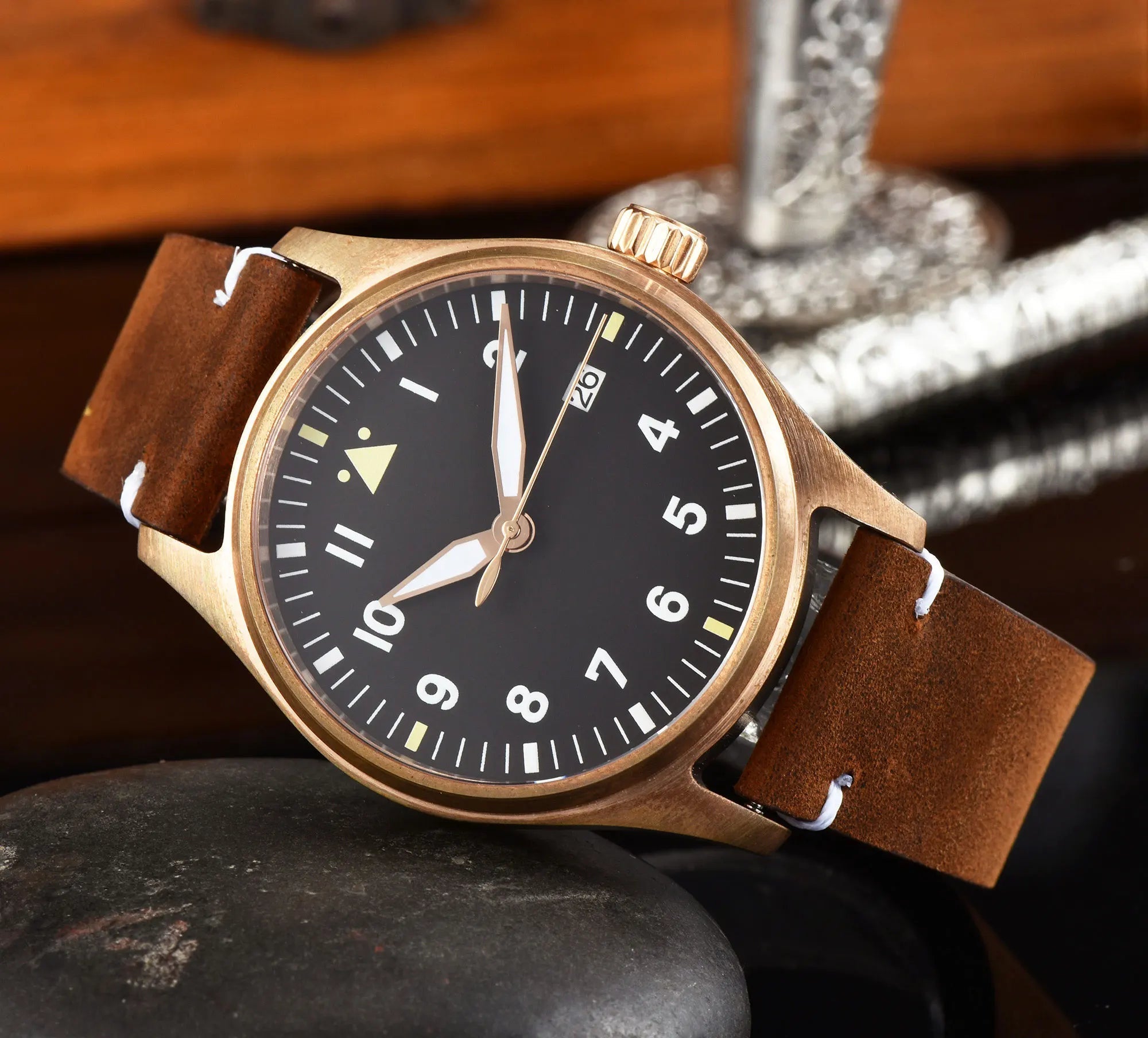 Tandorio Solid Bronze CUSN8 NH35 Movement Sapphire Crystal Date Pilot 20BAR Waterproof 39mm TD047 - Tandorio Watches