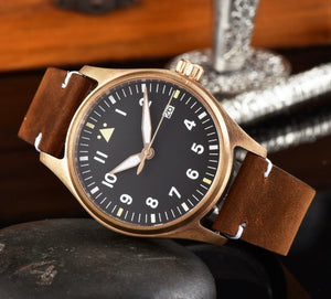 Tandorio Solid Bronze CUSN8 NH35 Movement Sapphire Crystal Date Pilot 20BAR Waterproof 39mm TD047 - Tandorio Watches