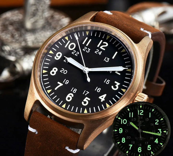 Tandorio Solid Bronze CUSN8 NH35 Movement Sapphire Crystal Date Pilot 20BAR Waterproof 39mm TD047 - Tandorio Watches