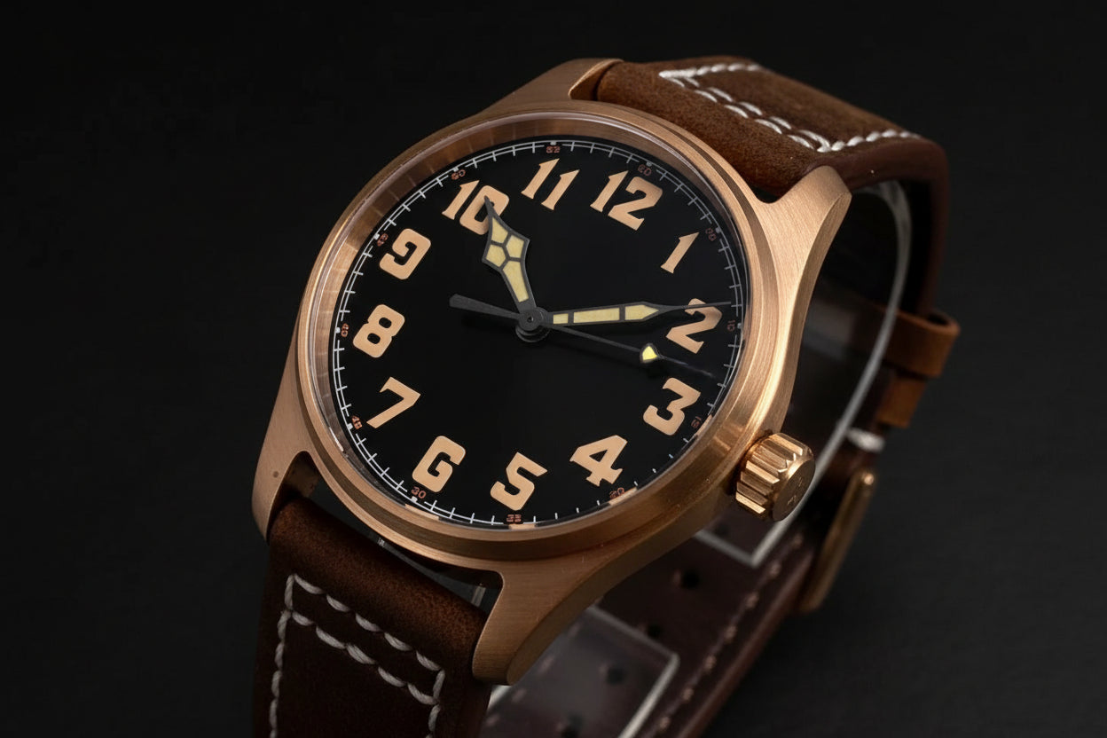 Tandorio Solid Bronze CUSN8 NH35 Movement Sapphire Crystal Date Pilot 20BAR Waterproof 39mm TD047 - Tandorio Watches