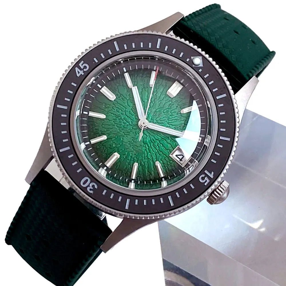 Tandorio TD267S Diver Watch NH35A Domed Sapphire 200M Waterproof Sandblast Case Blue Green Orange Dial Luminous - Tandorio Watches