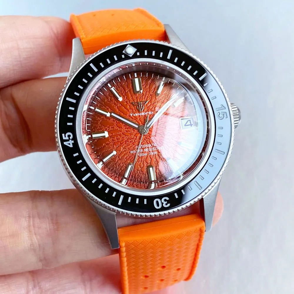 Tandorio TD267S Diver Watch NH35A Domed Sapphire 200M Waterproof Sandblast Case Blue Green Orange Dial Luminous - Tandorio Watches