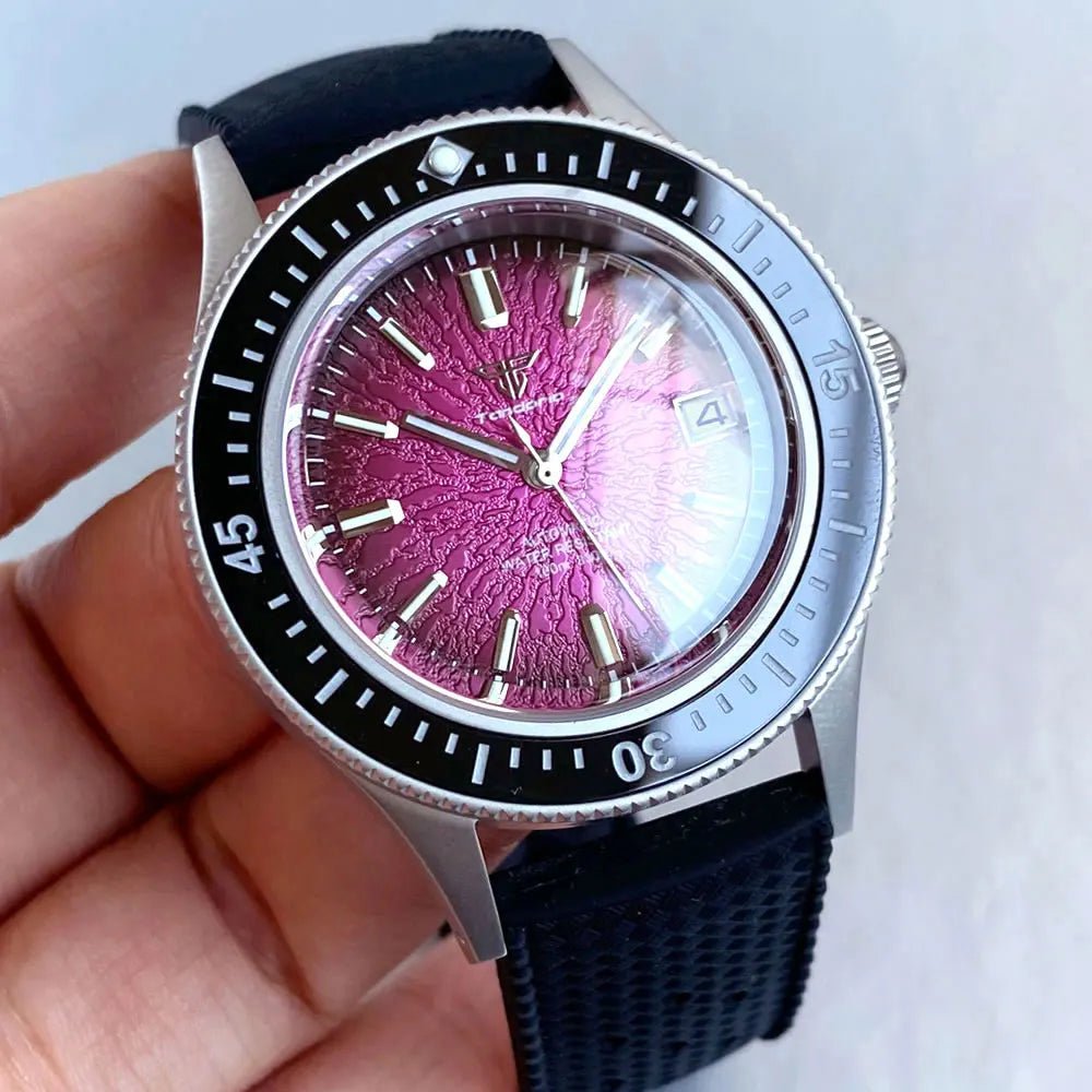 Tandorio TD267S Diver Watch NH35A Domed Sapphire 200M Waterproof Sandblast Case Blue Green Orange Dial Luminous - Tandorio Watches