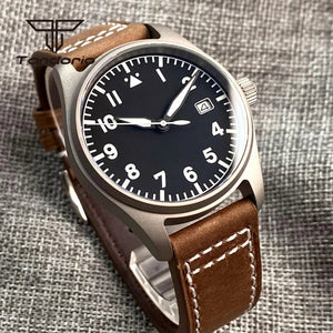 Tandorio Titanium 39mm Pilot NH35A 20bar Aviator Sapphire TD020 - Tandorio Watches