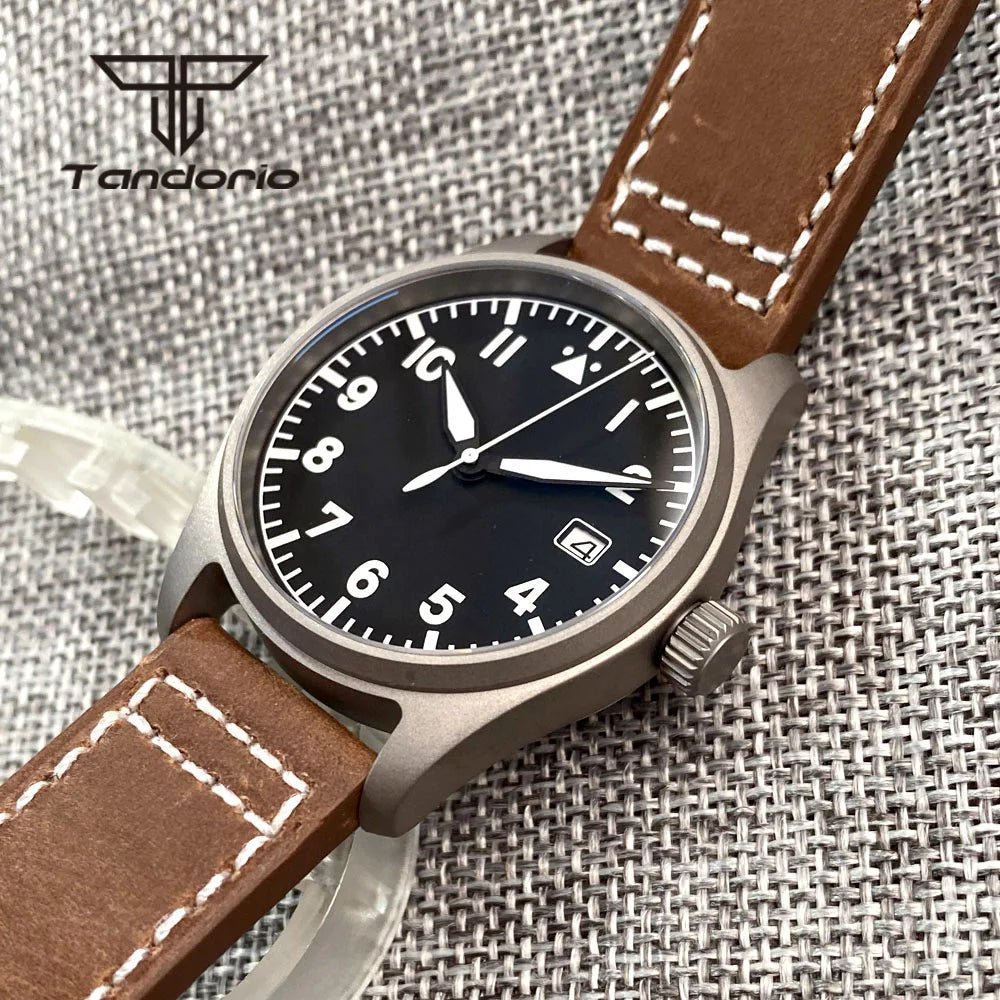 Tandorio Titanium 39mm Pilot NH35A 20bar Aviator Sapphire TD020 - Tandorio Watches