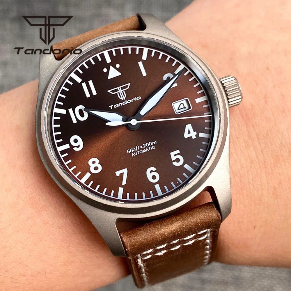 Tandorio Titanium 39mm Pilot NH35A 20bar Aviator Sapphire TD020 - Tandorio Watches