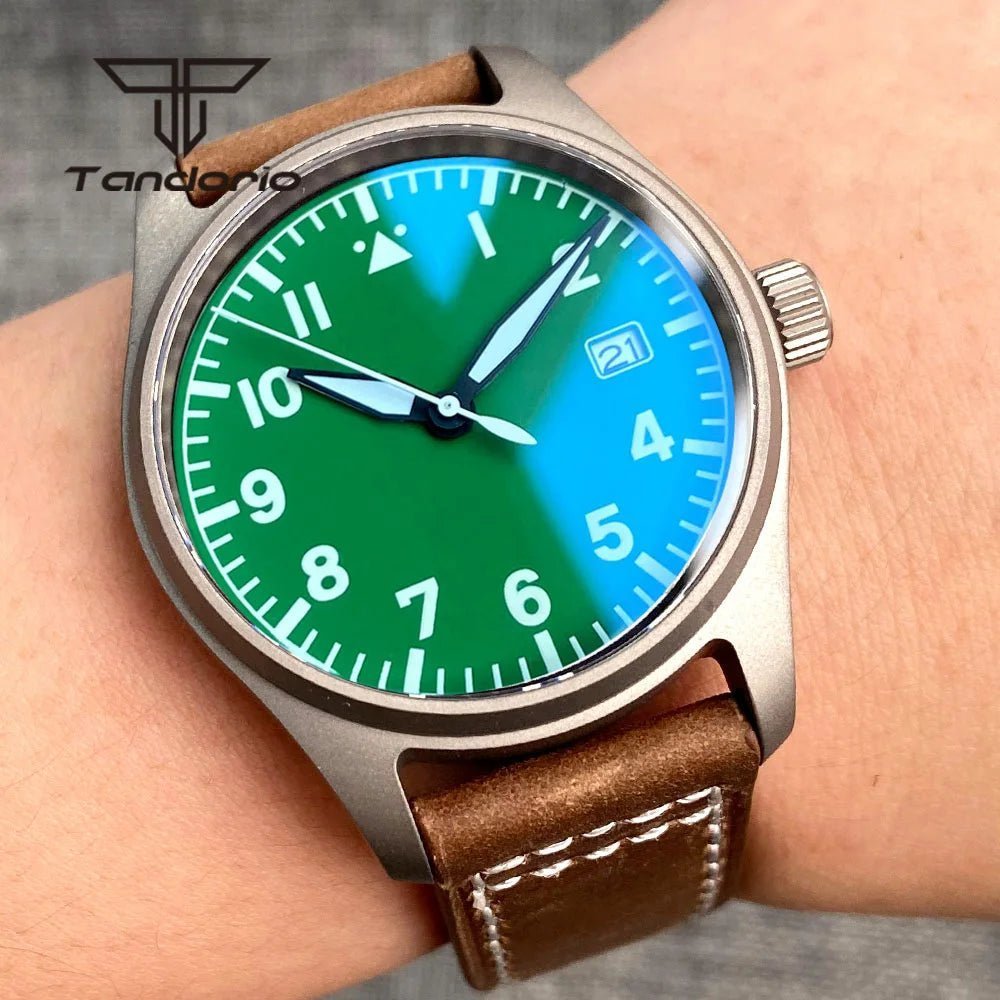 Tandorio Titanium 39mm Pilot NH35A 20bar Aviator Sapphire TD020 - Tandorio Watches