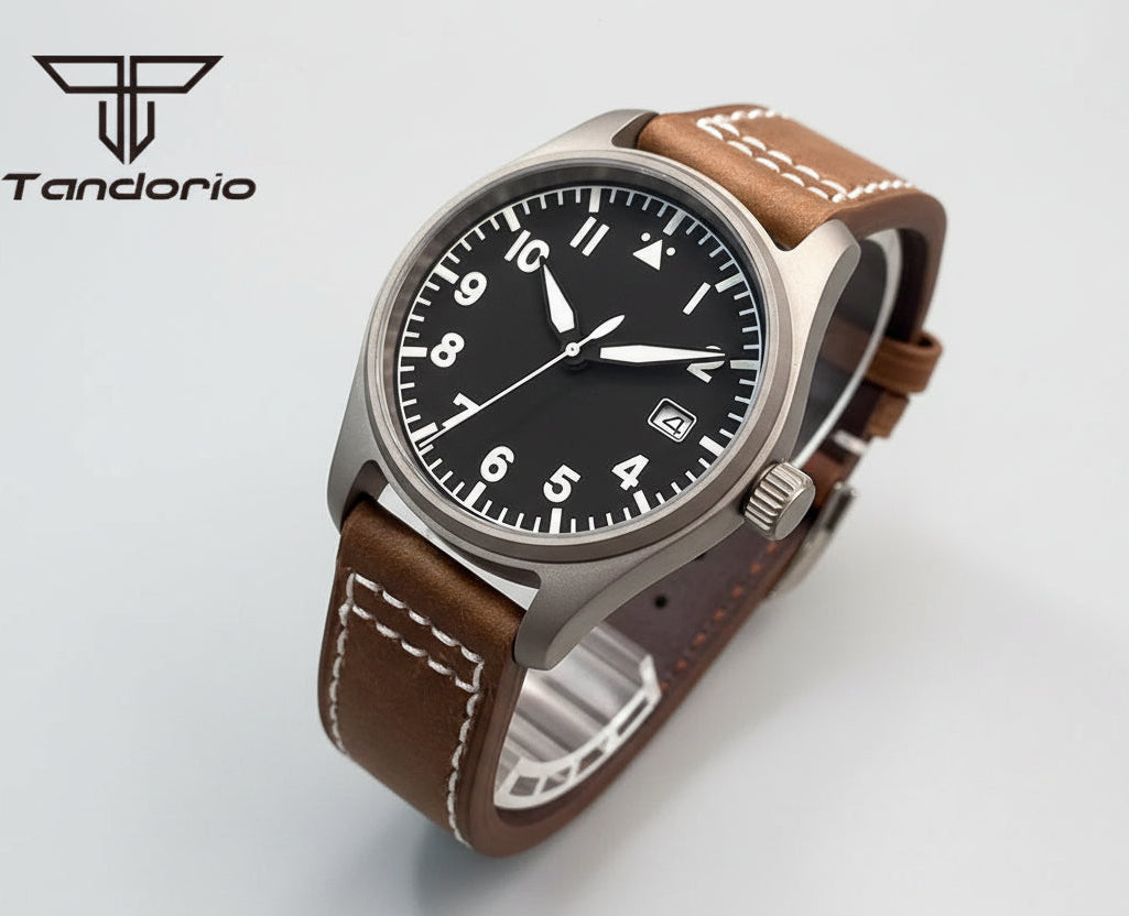 Tandorio Titanium 39mm Pilot NH35A 20bar Aviator Sapphire TD020 - Tandorio Watches