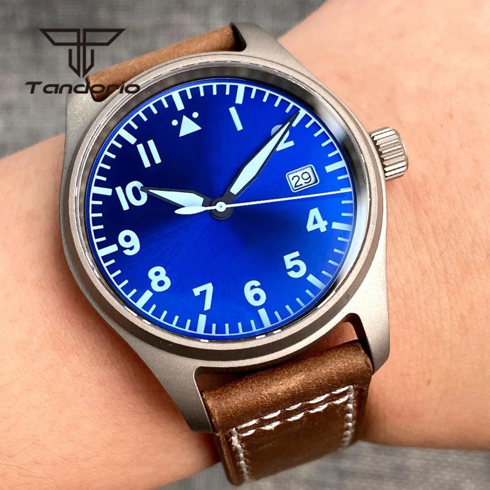 Tandorio Titanium 39mm Pilot NH35A 20bar Aviator Sapphire TD020 - Tandorio Watches