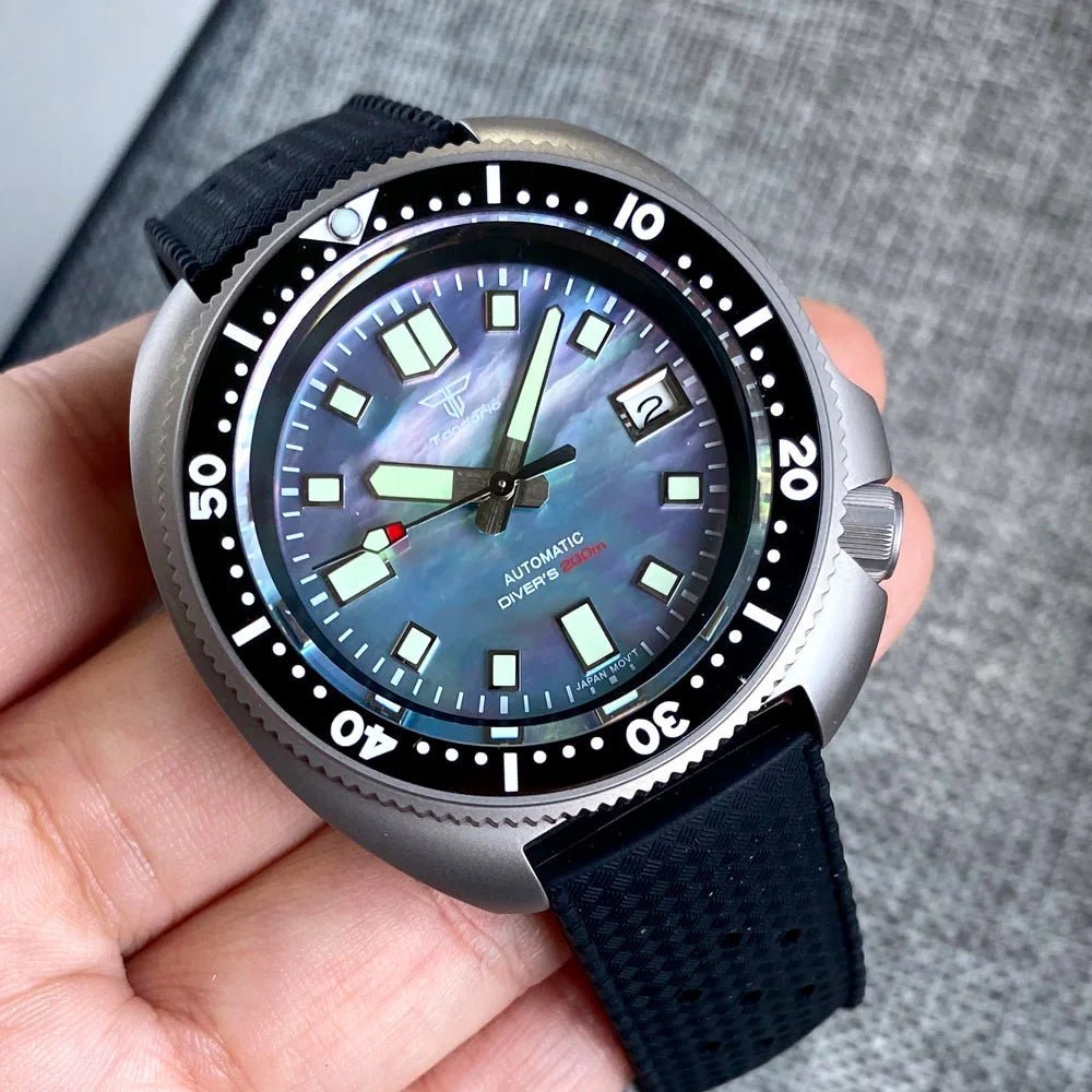 Tandorio Titanium Turtle Diver NH35 Automatic Watch 20ATM 44mm MOP Dial 120clicks Sapphire - Tandorio Watches