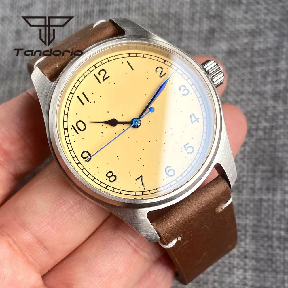 Tandorio Vintage 39mm 200M Pilot Watch NH35A PT5000 Yellow Dial Sapphire - Tandorio Watches