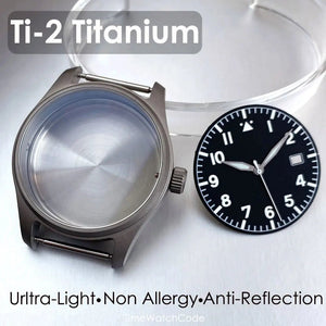 Ti - 2 Titanium Pilot Watch Case Aviator Watch Case 39mm for NH35 NH36 NH38 PT5000 ETA2824 SW200 Movement Sapphire 200M Waterproof - Tandorio Watches