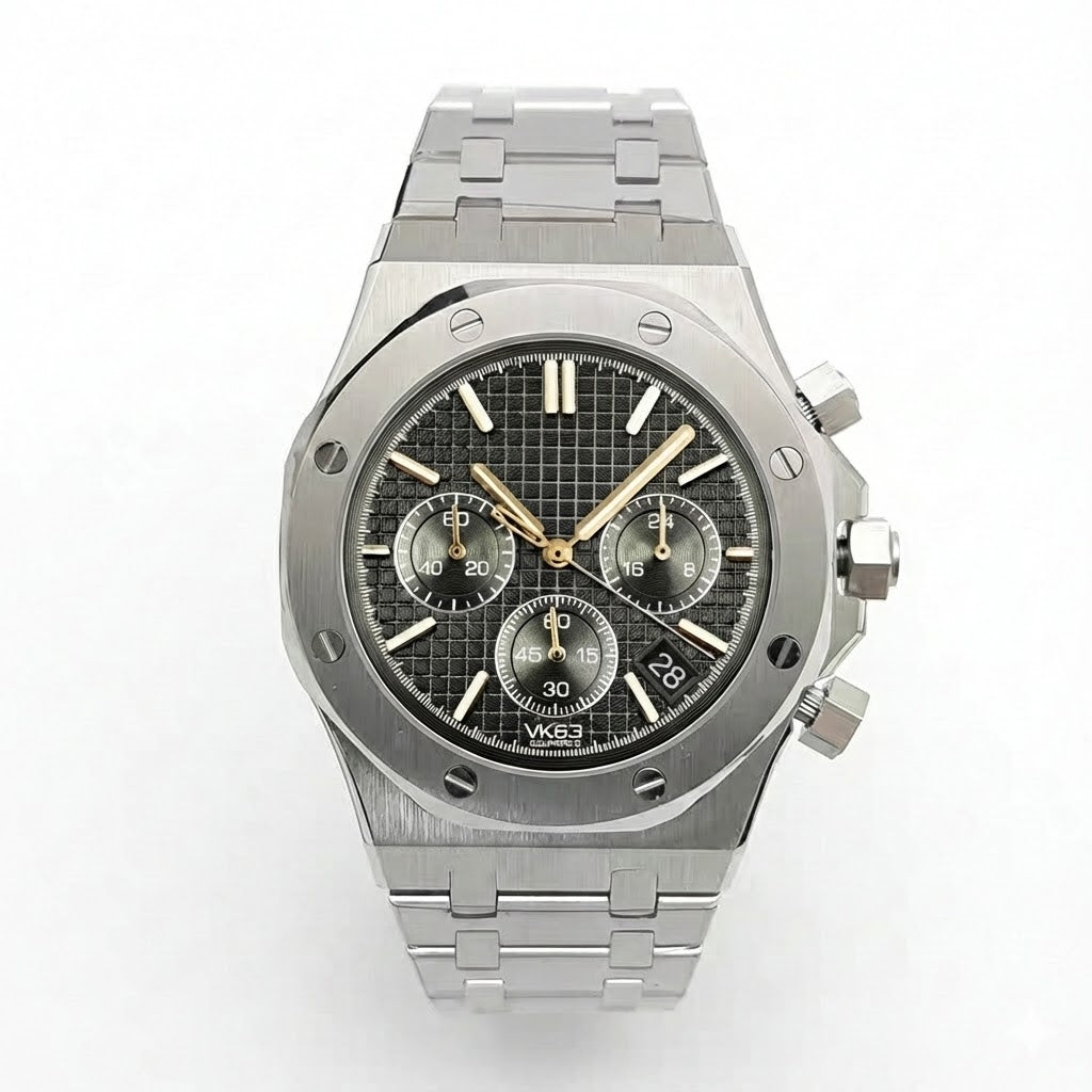 316L Steel 41mm VK63 Silver Engineer Watch Case Sapphire Glass